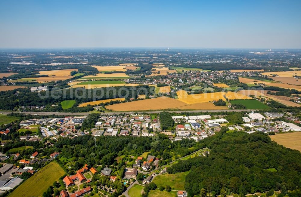 Witten from above - Industrial estate and company settlement on Wullener Feld along federal motorway A44 in the Wullen part of Witten in the state of North Rhine-Westphalia