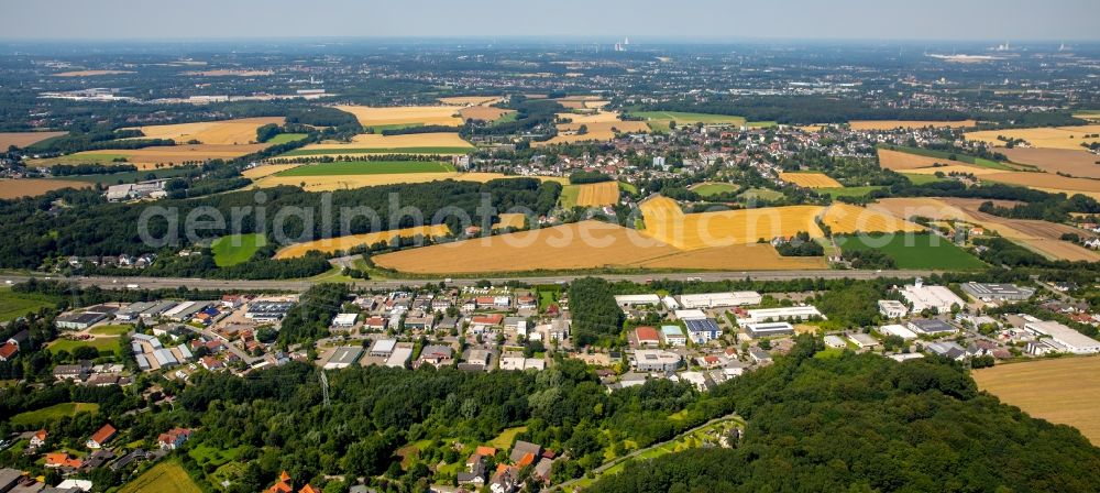 Witten from the bird's eye view: Industrial estate and company settlement on Wullener Feld along federal motorway A44 in the Wullen part of Witten in the state of North Rhine-Westphalia