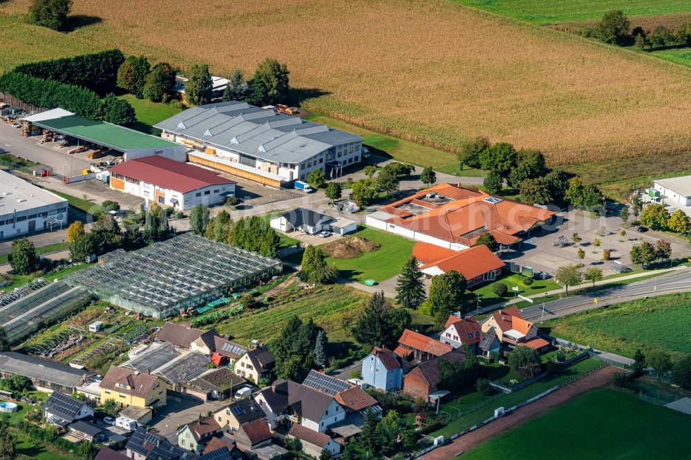 Mahlberg from above - Industrial estate and company settlement Industriestrasse in Mahlberg in the state Baden-Wurttemberg, Germany