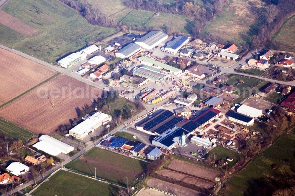 Billigheim-Ingenheim from above - Industrial estate and company settlement Industriestrasse in the district Billigheim in Billigheim-Ingenheim in the state Rhineland-Palatinate