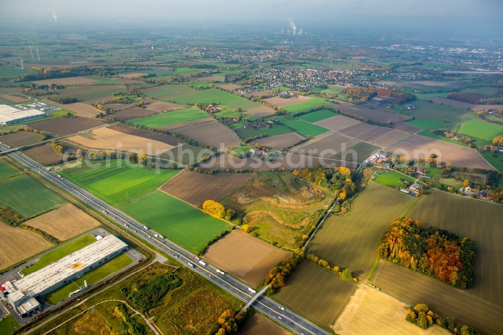 Hamm from the bird's eye view: Industrial area Inlog-Park along the federal motorway and surrounding area of the A2 in the West of the Rhynern part of Hamm in the state of North Rhine-Westphalia