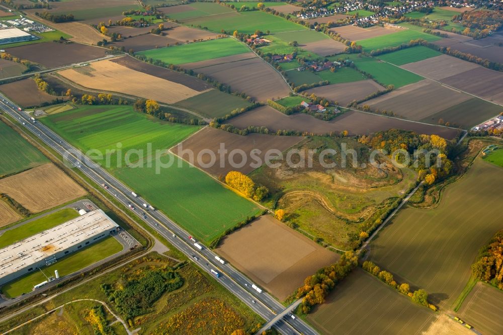 Aerial image Hamm - Industrial area Inlog-Park along the federal motorway and surrounding area of the A2 in the West of the Rhynern part of Hamm in the state of North Rhine-Westphalia