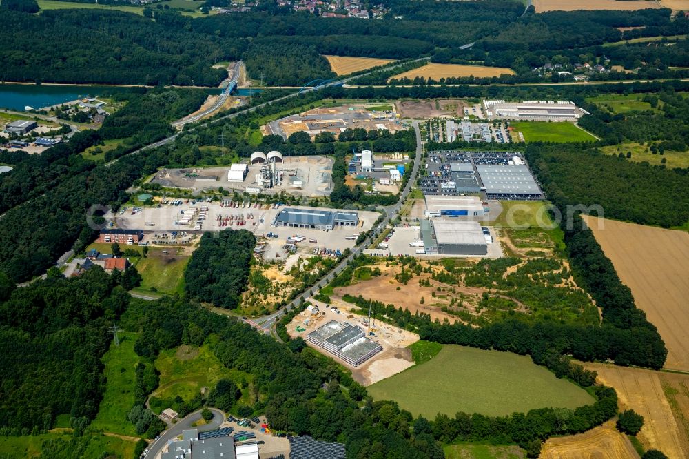 Aerial image Marl - Commercial area and business establishment Interkommunaler industrial park Dorsten / Marl on Wesel-date channel in Marl in North Rhine-Westphalia