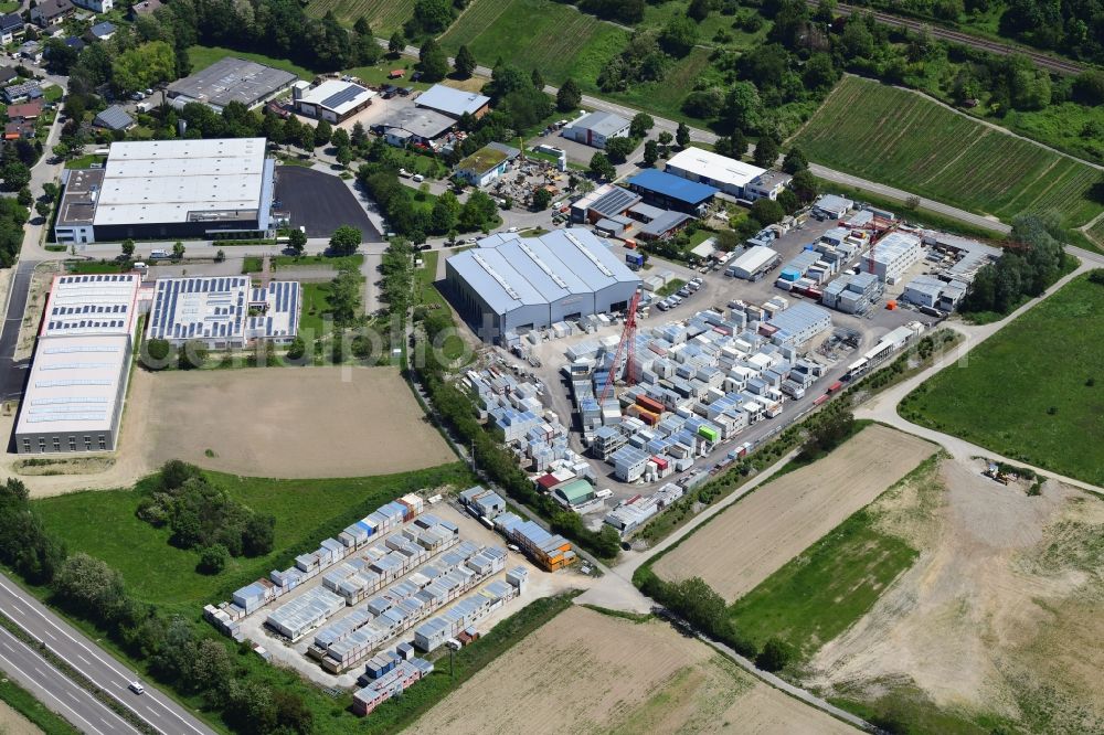 Aerial image Bad Bellingen - Industrial estate and company settlement Kapellengrien in the district Rheinweiler in Bad Bellingen in the state Baden-Wurttemberg, Germany