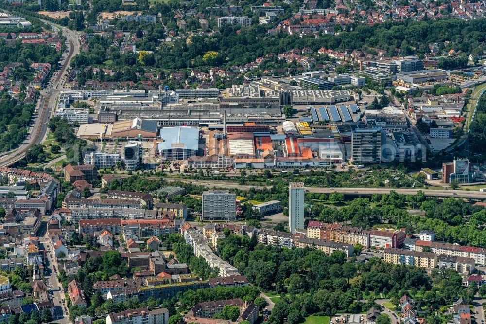 Aerial image Grünwinkel - Industrial estate and company settlement Karlsruhe in Gruenwinkel in the state Baden-Wuerttemberg, Germany