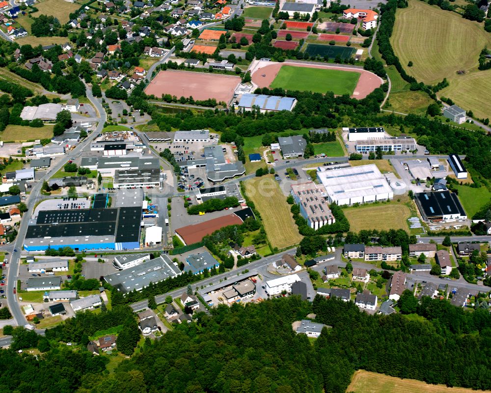 Kierspe from the bird's eye view: Industrial estate and company settlement in Kierspe in the state North Rhine-Westphalia, Germany