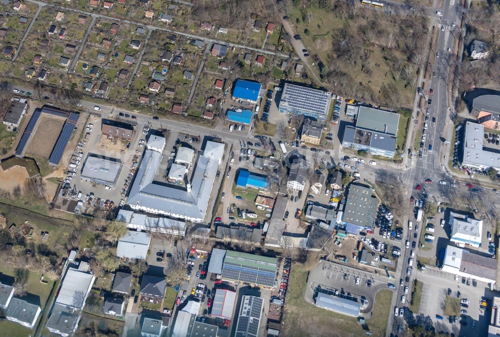 Aerial image Berlin - Industrial estate and company settlement on Kleinmachnower Weg im Bezirk Zehlendorf in Berlin, Germany