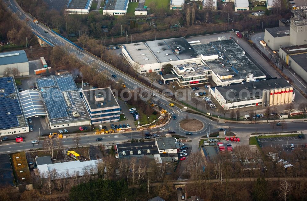 Aerial image Witten - Industrial estate and company settlement and roundabout on Brauckstrasse and Friedrich-Ebert-Strasse in Witten in the state of North Rhine-Westphalia