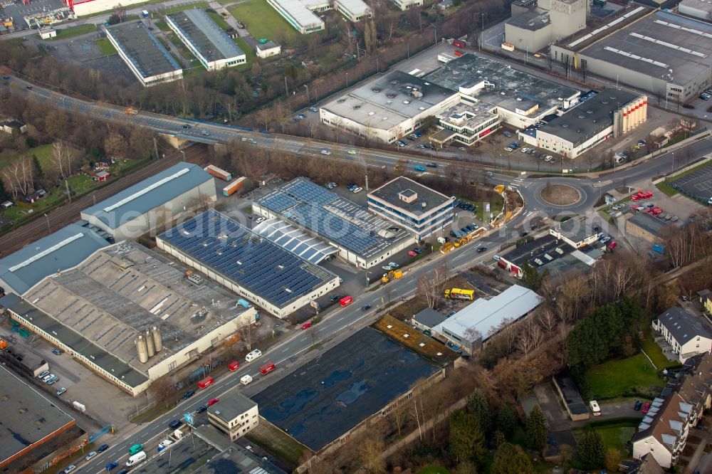 Aerial photograph Witten - Industrial estate and company settlement and roundabout on Brauckstrasse and Friedrich-Ebert-Strasse in Witten in the state of North Rhine-Westphalia