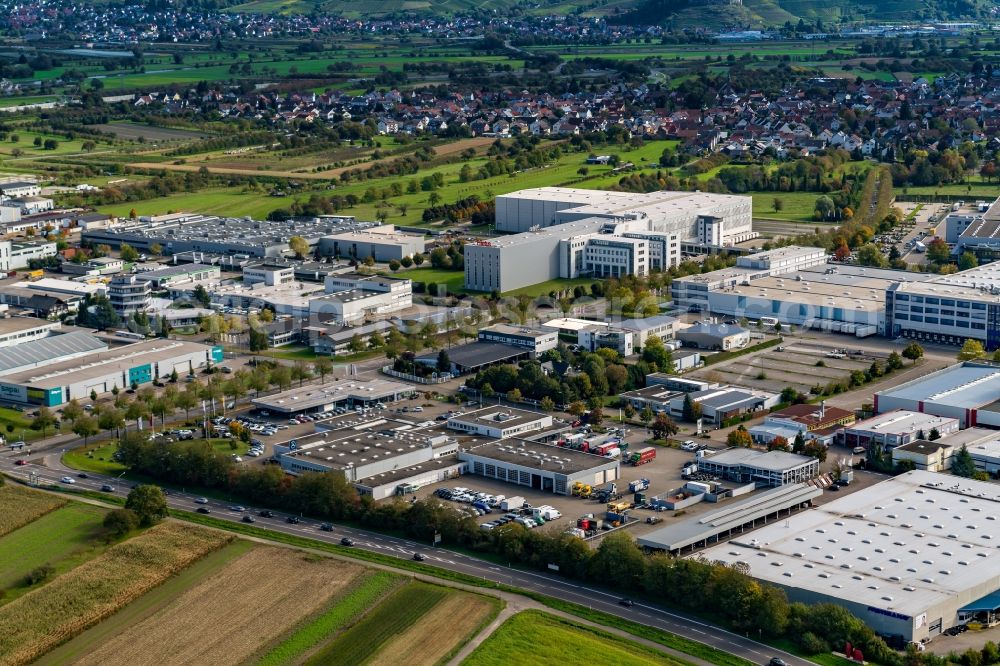 Aerial image Offenburg - Industrial estate and company settlement Kreuzbergstrasse in the district Elgersweier in Offenburg in the state Baden-Wuerttemberg, Germany