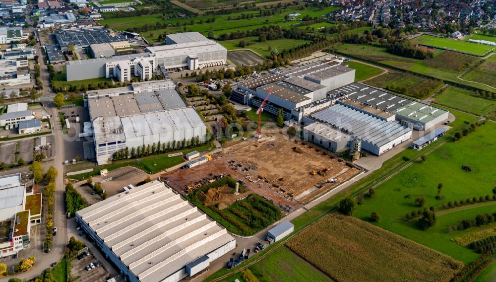 Aerial photograph Offenburg - Industrial estate and company settlement Kreuzbergstrasse in the district Elgersweier in Offenburg in the state Baden-Wuerttemberg, Germany