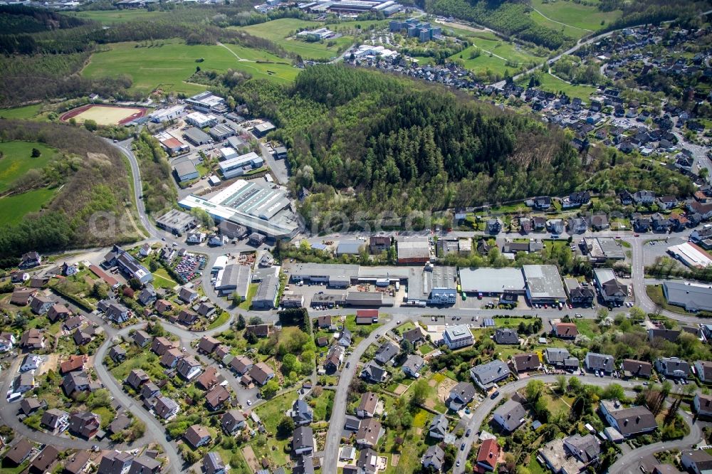 Aerial image Netphen - Industrial estate and company settlement on Kreuztaler Strasse in the district Dreis-Tiefenbach in Netphen in the state North Rhine-Westphalia, Germany