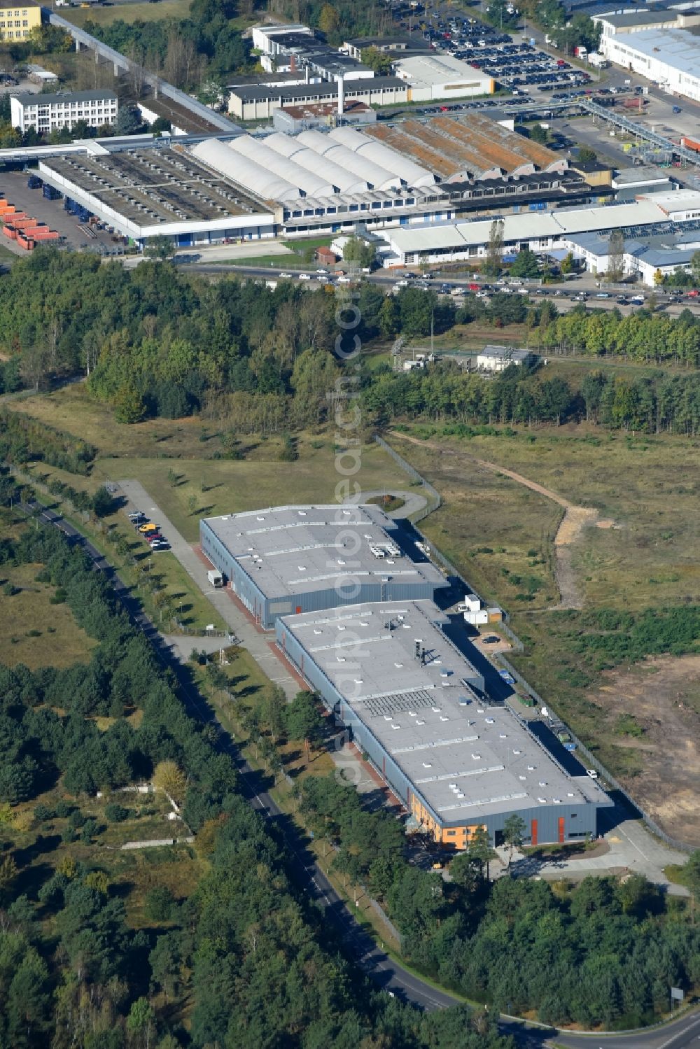 Aerial image Fürstenwalde/Spree - Industrial estate and company settlement Lise-Meitner-Strasse in Fuerstenwalde/Spree in the state Brandenburg, Germany