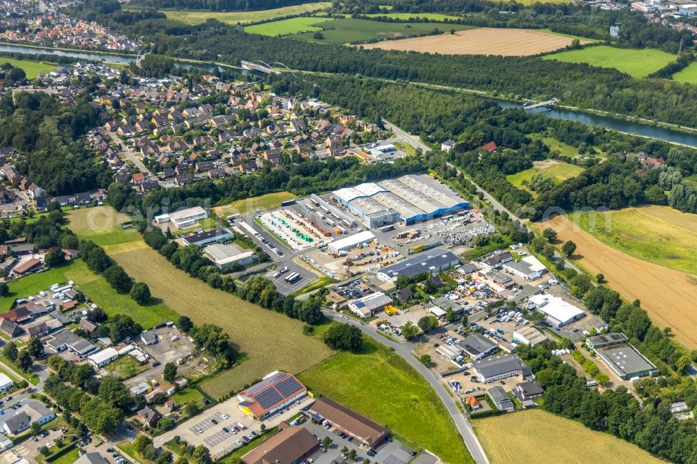 Bergkamen from above - Industrial estate and company settlement and Logistikzentrum on street Gewerbestrasse in Bergkamen in the state North Rhine-Westphalia, Germany