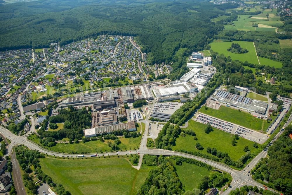 Warstein from above - Commercial area and business establishment at the Max-Planck-Strasse in Warstein in North Rhine-Westphalia. Here sits et al the semiconductor business of Infineon Technologies AG Warstein, the AEG Power Solutions GmbH and the Siepmann - works GmbH & Co KG