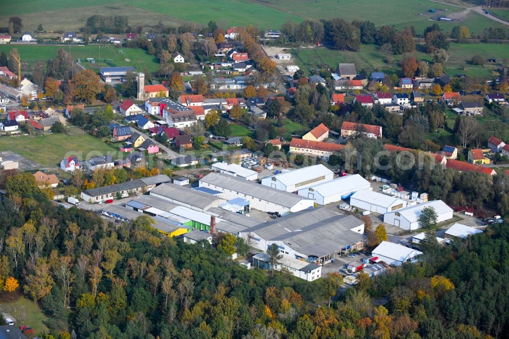 Germendorf from above - Industrial estate and company settlement of MCR GmbH on Veltener Strasse in Germendorf in the state Brandenburg, Germany