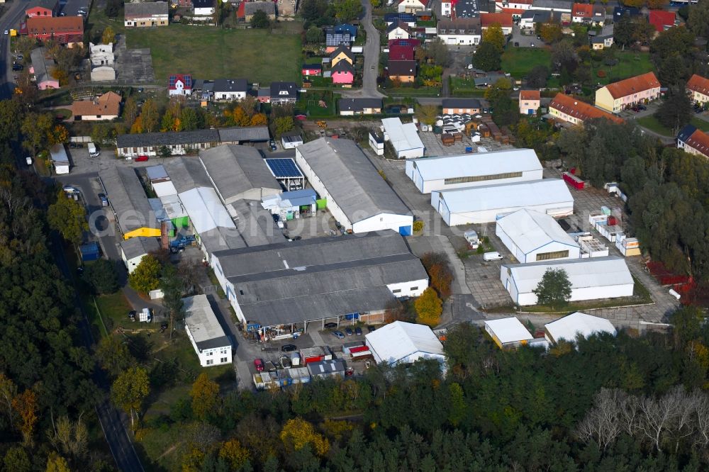 Germendorf from the bird's eye view: Industrial estate and company settlement of MCR GmbH on Veltener Strasse in Germendorf in the state Brandenburg, Germany