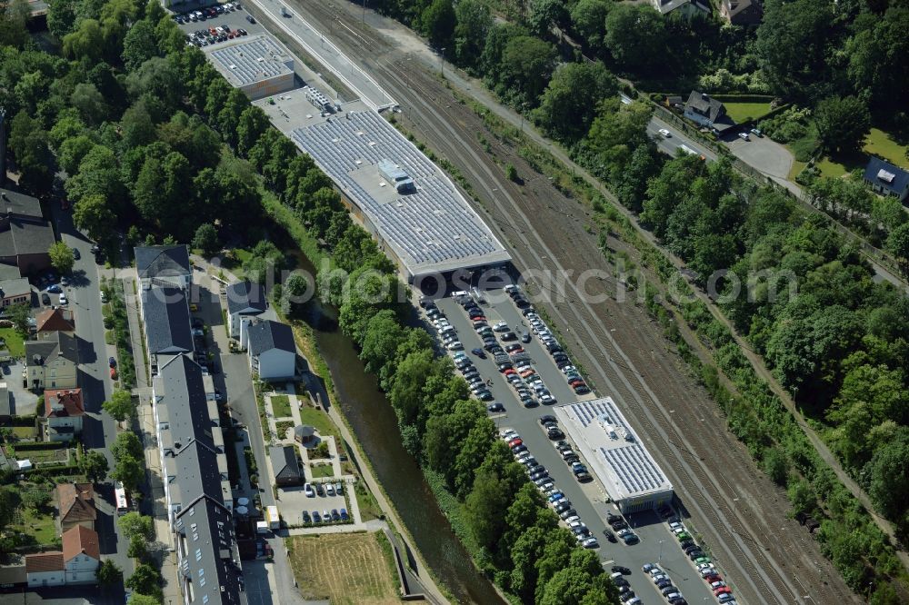 Menden (Sauerland) from above - Industrial estate and company settlement in Menden (Sauerland) in the state North Rhine-Westphalia