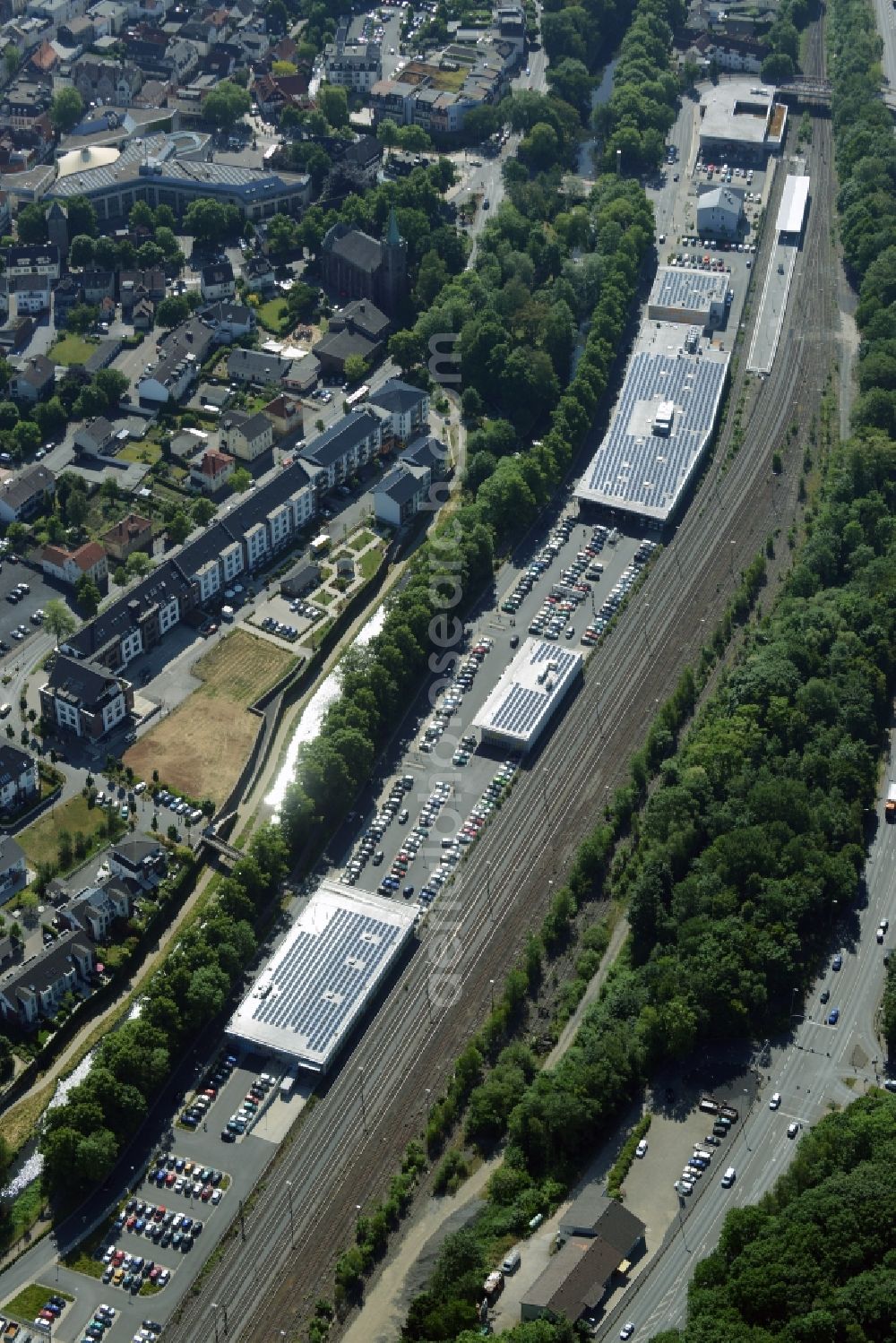 Menden (Sauerland) from above - Industrial estate and company settlement in Menden (Sauerland) in the state North Rhine-Westphalia