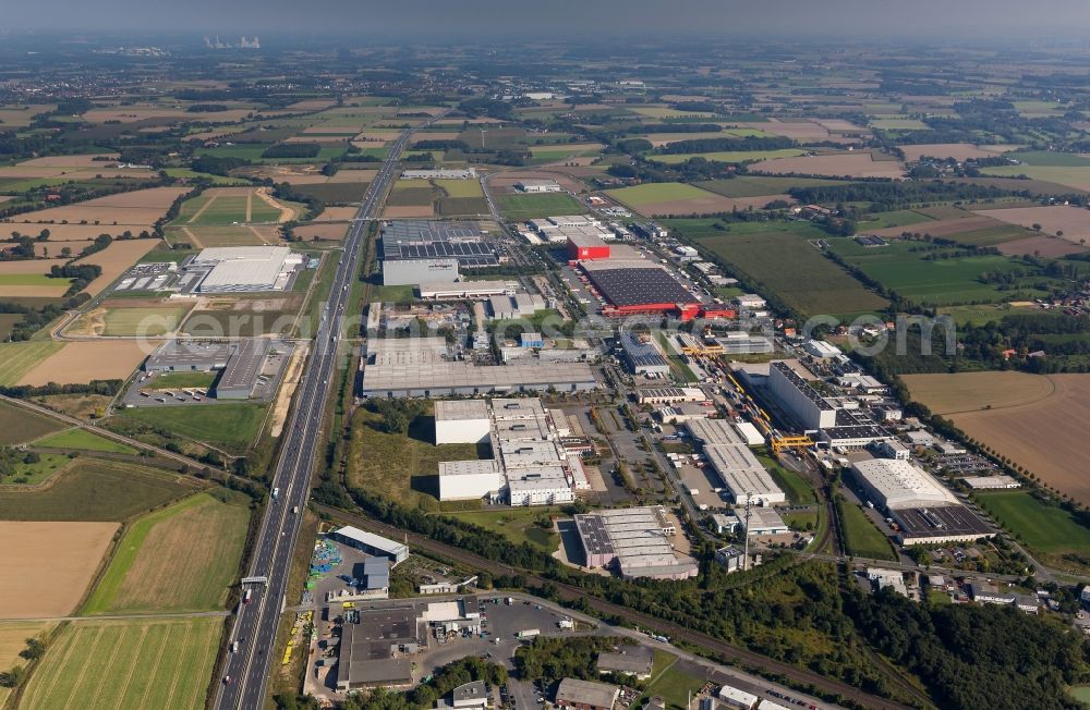 Aerial photograph Bönen - View of the employment zone am Mersch in Boenen in the state of North Rhine-Westphalia