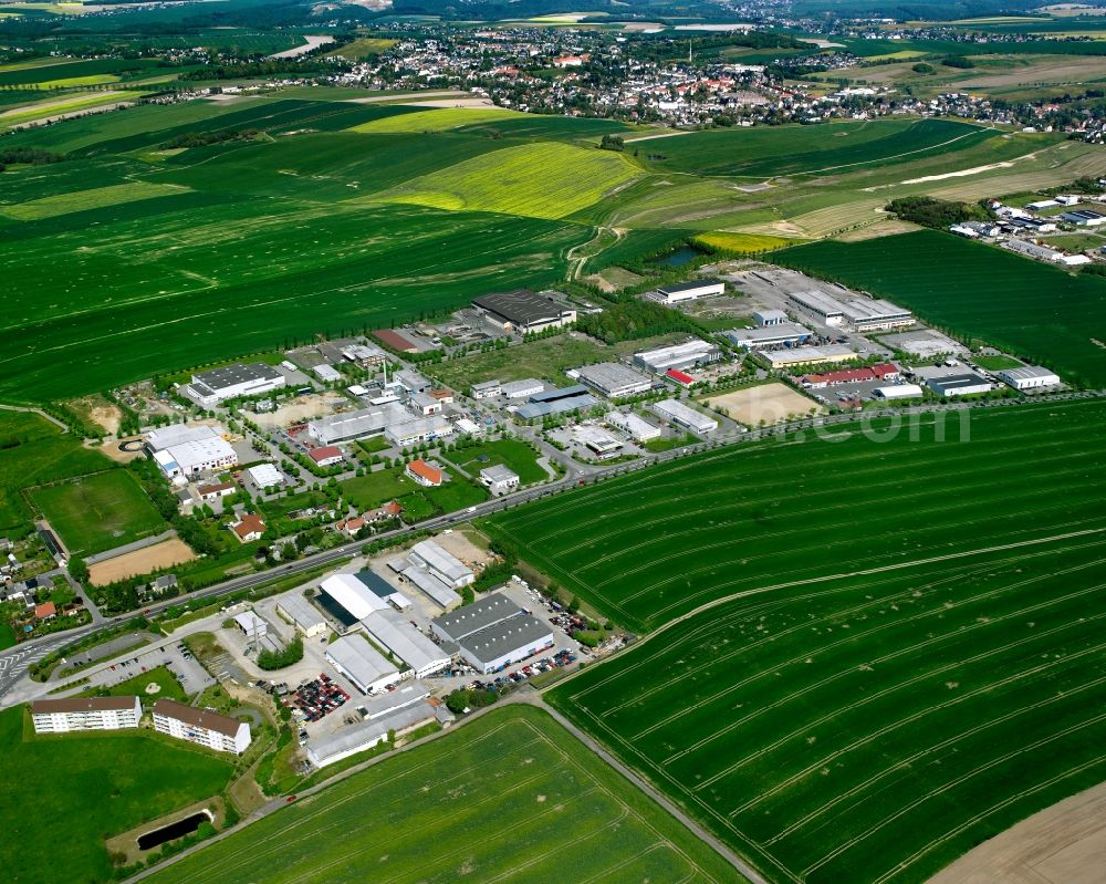 Aerial photograph Mühlau - Industrial estate and company settlement in Mühlau in the state Saxony, Germany