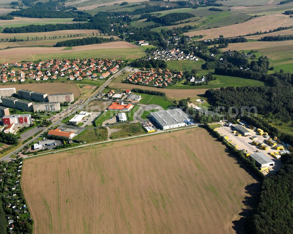 Frankenberg/Sa. from the bird's eye view: Industrial estate and company settlement on Muehlbacher Strasse in Frankenberg/Sa. in the state Saxony, Germany