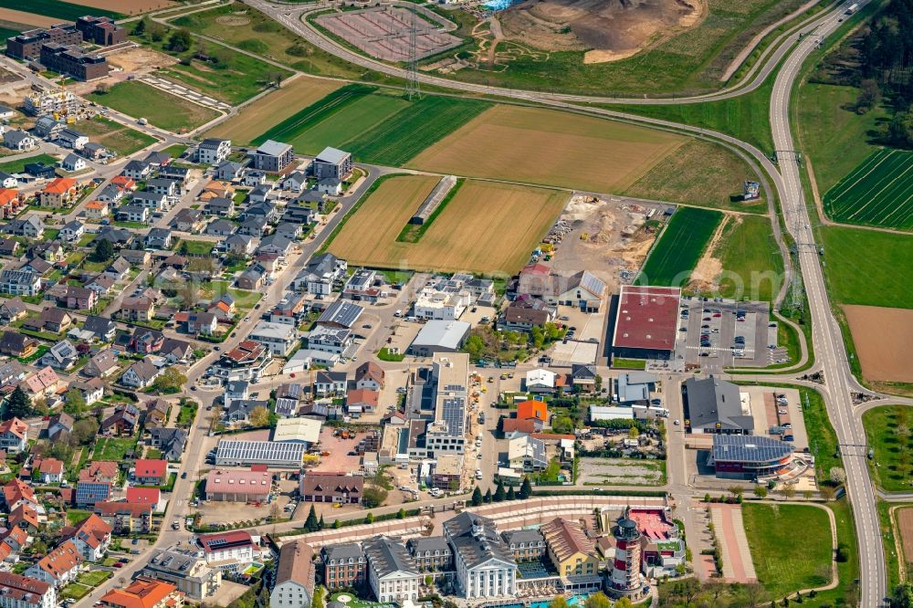 Aerial photograph Rust - Industrial estate and company settlement Mischgebiet in Rust in the state Baden-Wuerttemberg, Germany