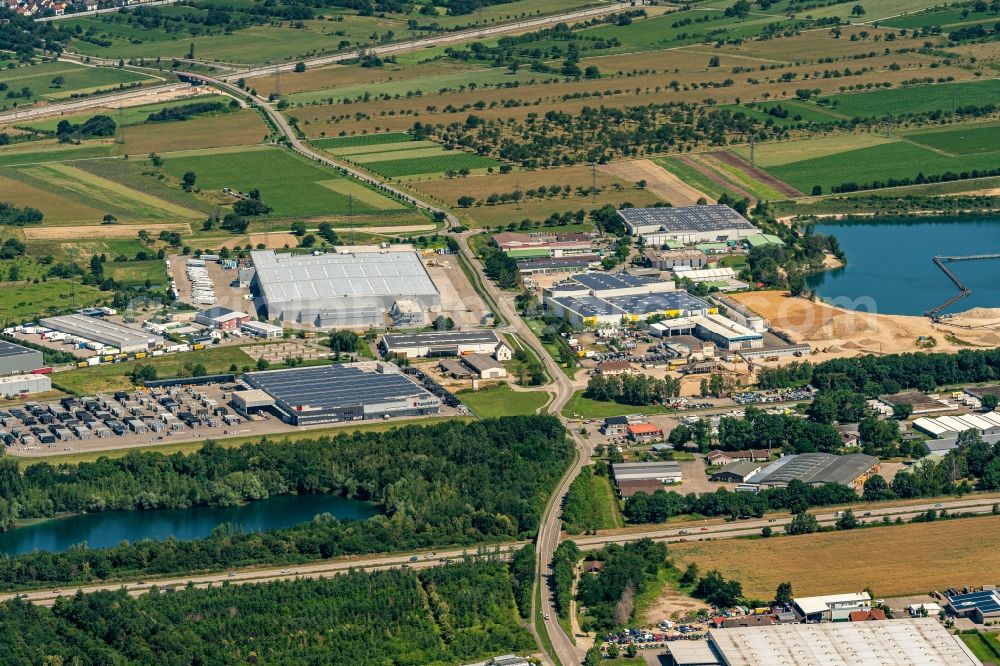 Aerial photograph Bietigheim - Industrial estate and company settlement on Muggensturmer Landstrasse in Bietigheim in the state Baden-Wuerttemberg, Germany