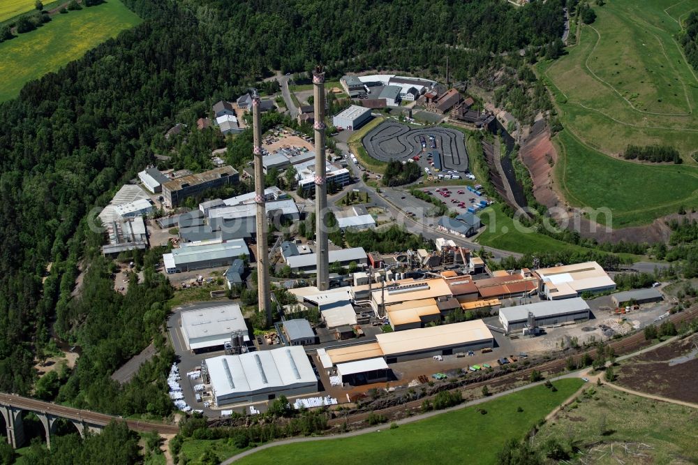 Freiberg from above - Industrial estate and company settlement Muldenhuetten in Freiberg in the state Saxony, Germany