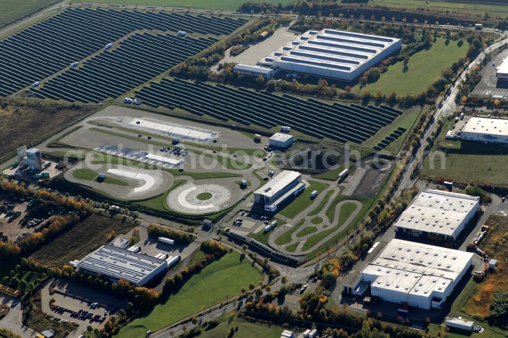 Aerial image Nohra - Commercial area Nohra inter alia ADAC Driving Safety Center and the UNO Industrial Park in Thuringia