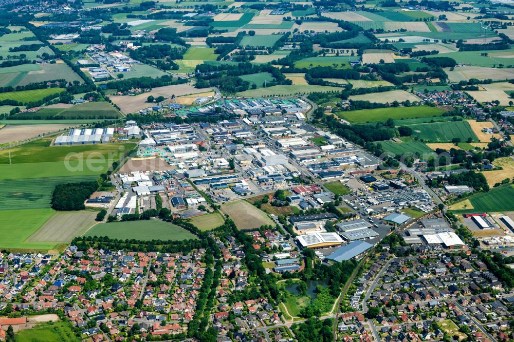 Vechta from above - Industrial estate and company settlement North on street Oldenburgerstrasse in Vechta in the state Lower Saxony, Germany