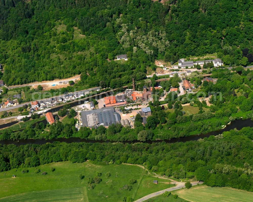 Oberau, Fachbach from the bird's eye view: Industrial estate and company settlement in Oberau, Fachbach in the state Rhineland-Palatinate