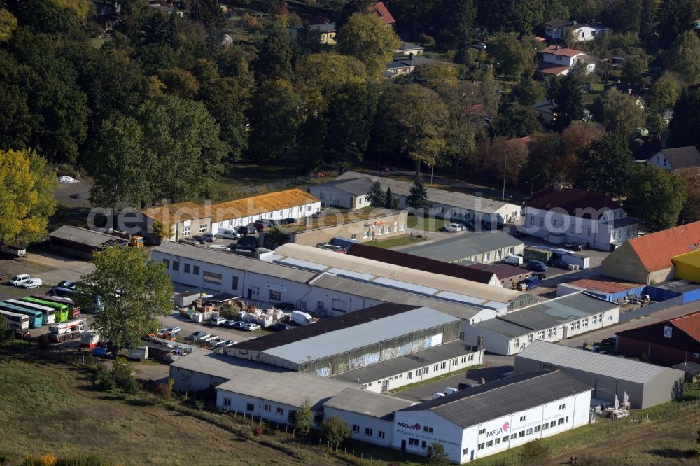 Oranienburg from above - Industrial estate and company settlement of the companies MEGA eG, Gewatech and also an ALDI-branch in Oranienburg in the state Brandenburg