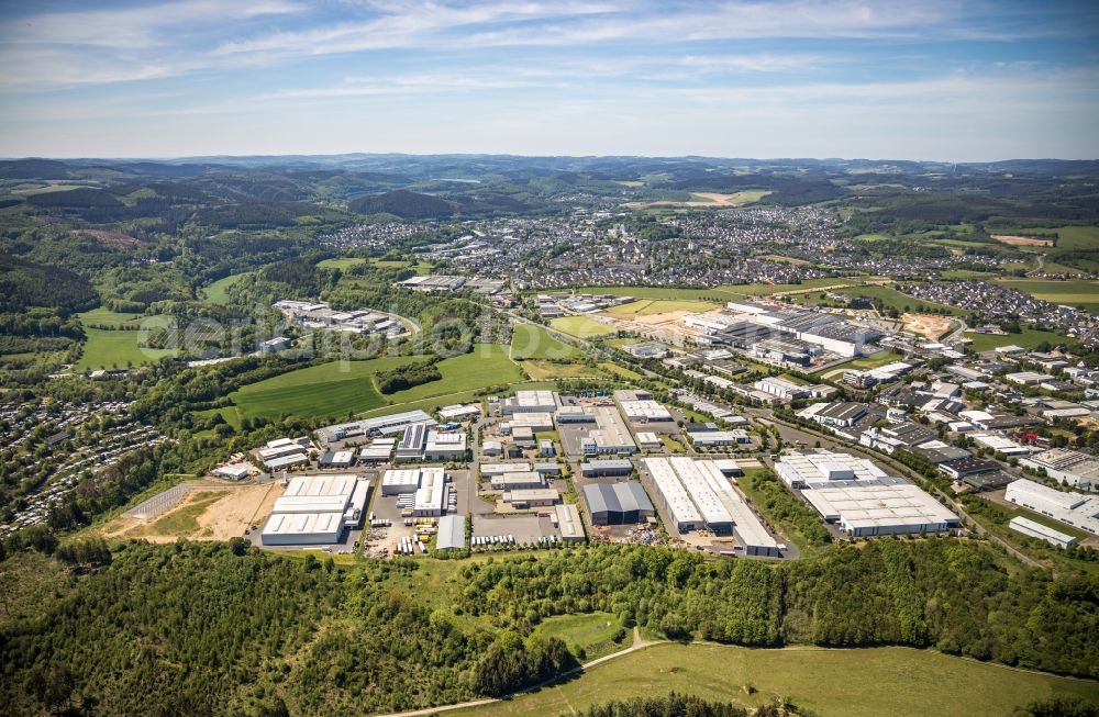 Aerial image Attendorn - Commercial area and company settlement in the district Ennest in Attendorn in the state North Rhine-Westphalia, Germany