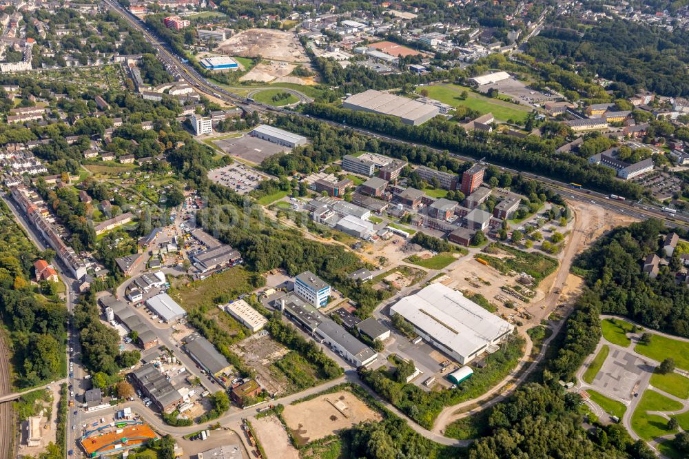 Essen from the bird's eye view: Industrial estate and company settlement on street Am TUeV in the district Frillendorf in Essen at Ruhrgebiet in the state North Rhine-Westphalia, Germany