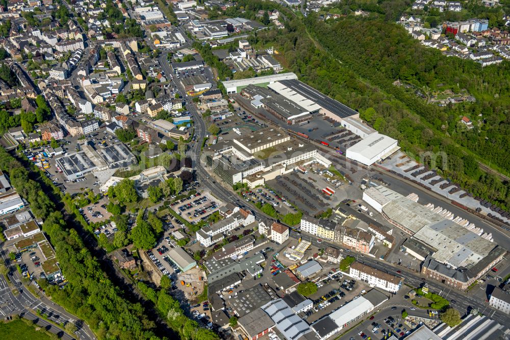 Aerial image Hagen - industrial estate and company settlement on street Berliner Strasse in the district Haspe in Hagen at Ruhrgebiet in the state North Rhine-Westphalia, Germany