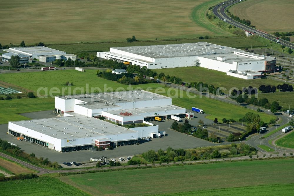 Sülzetal from above - Industrial estate and company settlement on B81 in the district Langenweddingen in Suelzetal in the state Saxony-Anhalt, Germany