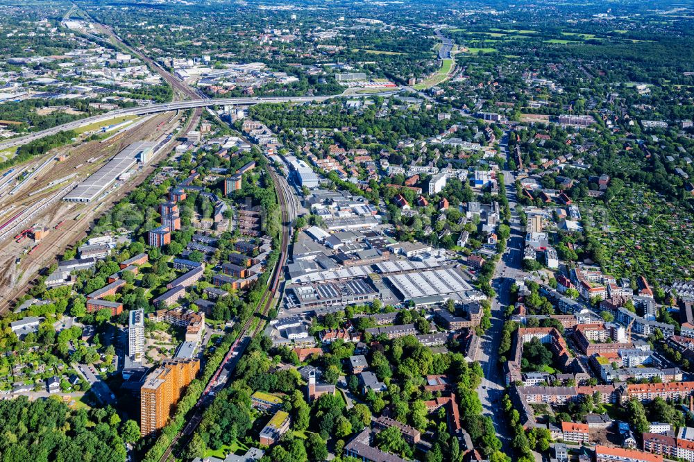 Hamburg from the bird's eye view: Industrial estate and company settlement on street Warnstedtstrasse in the district Stellingen in Hamburg, Germany