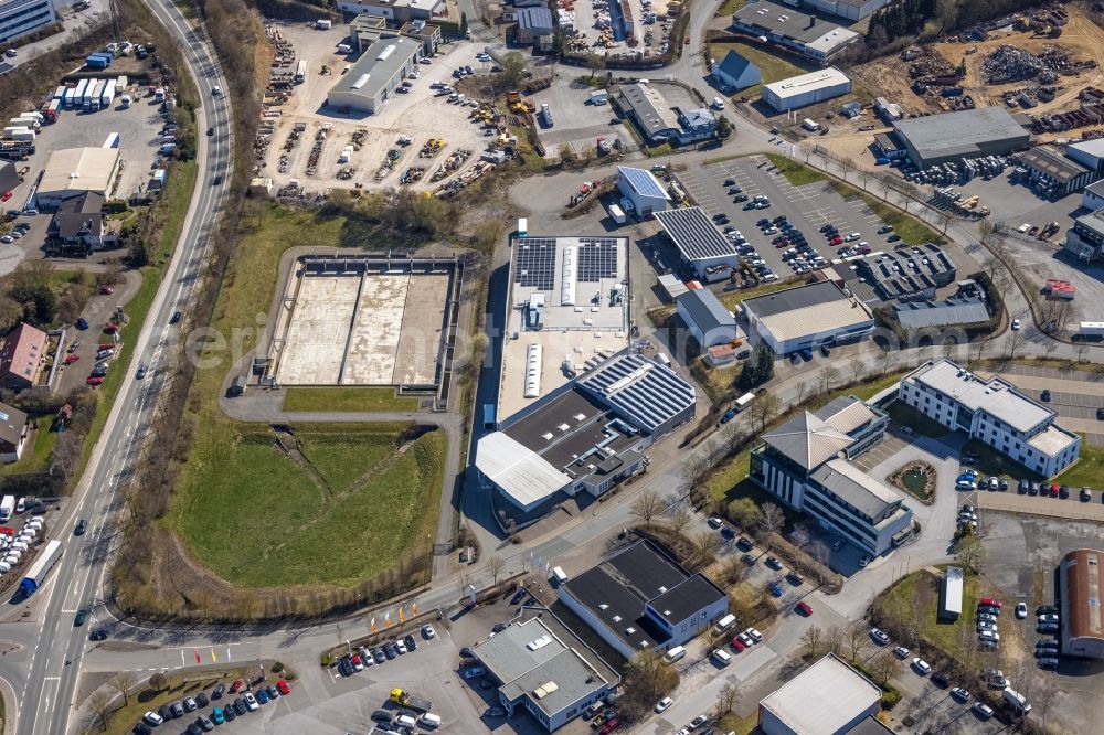 Brilon from above - Industrial estate and company settlement on Ostring in Brilon at Sauerland in the state North Rhine-Westphalia, Germany