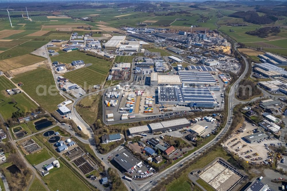 Brilon from the bird's eye view: Industrial estate and company settlement on Ostring in Brilon at Sauerland in the state North Rhine-Westphalia, Germany