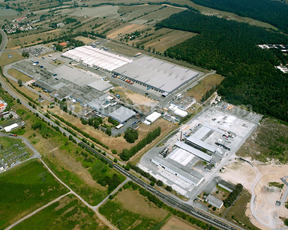 Philippsburg from above - Industrial estate and company settlement on street Goodyearstrasse in the district Huttenheim in Philippsburg in the state Baden-Wuerttemberg, Germany