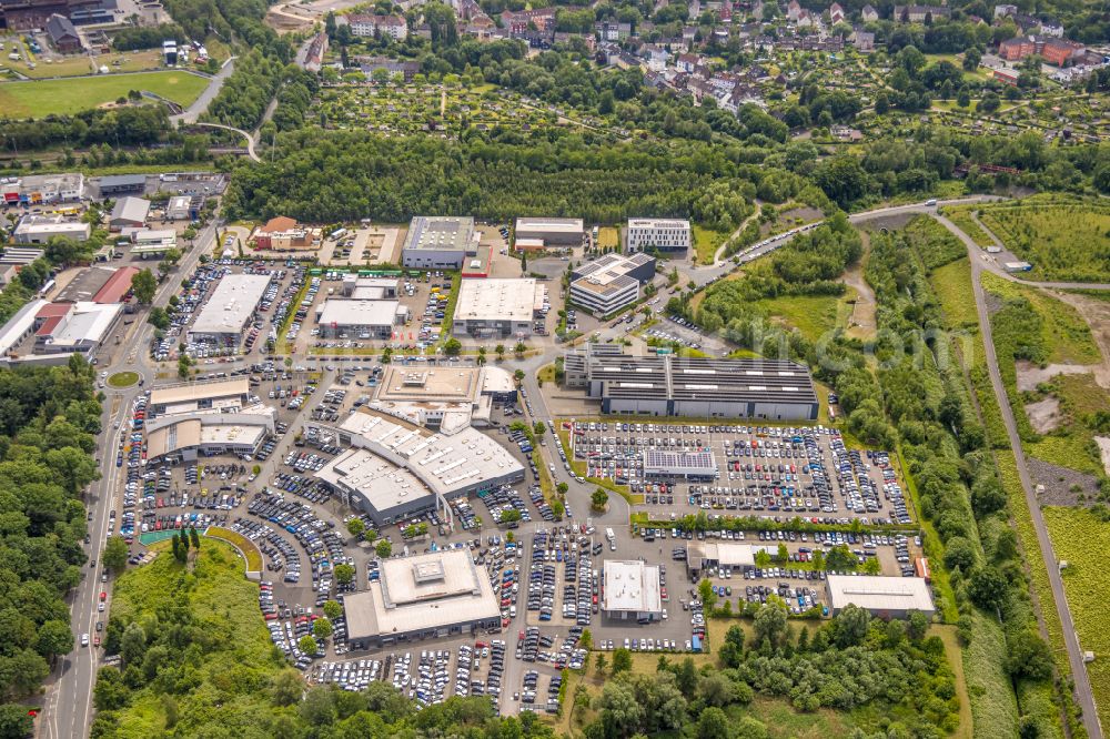 Bochum from the bird's eye view: Industrial estate and company settlement on Gahlenschen Strasse/Ecke Porschestrasse in the district Hamme in Bochum at Ruhrgebiet in the state North Rhine-Westphalia, Germany