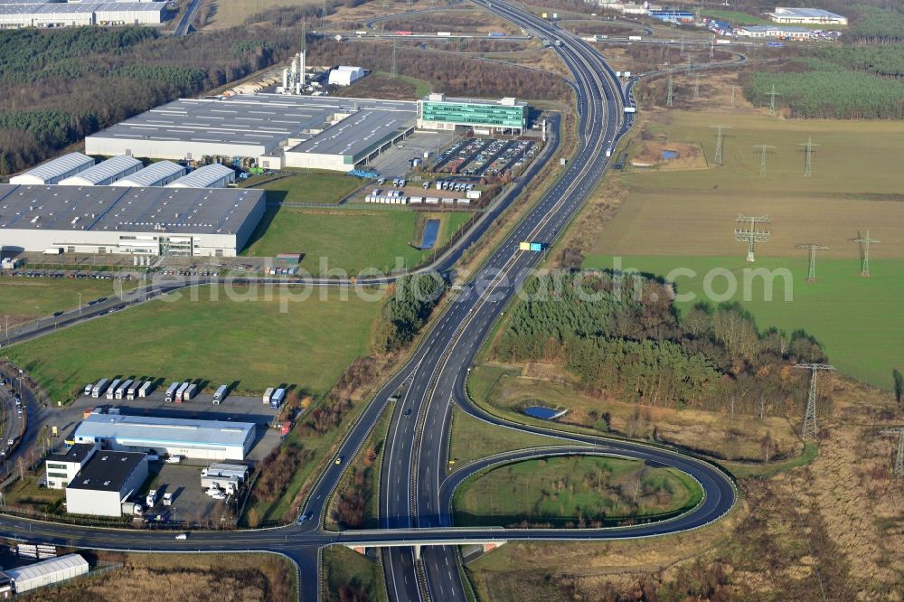 Aerial image Ludwigsfelde - Commercial Area Preussenpark between the junction Ludwigsfelde industrial area south of the main road B 101 and the junction Ludwigsfelde Ost of the motorway A 10 in the state of Brandenburg