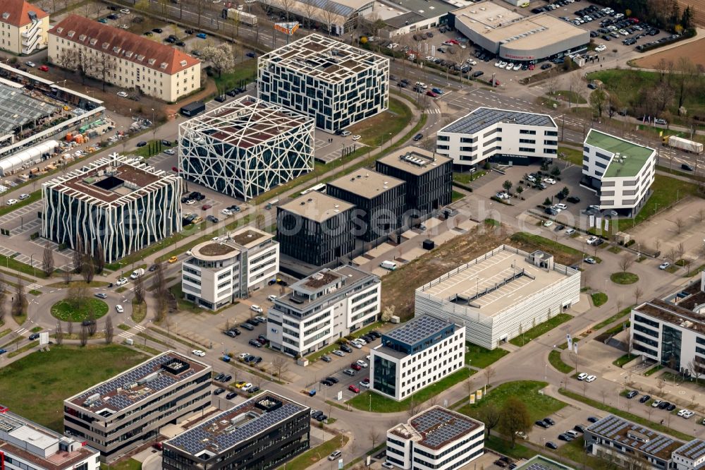 Aerial image Heilbronn - Industrial estate and company settlement Qbig Gewerbe and Innovations Park in Heilbronn in the state Baden-Wuerttemberg, Germany