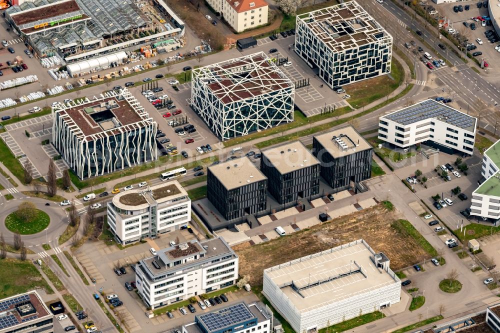 Heilbronn from above - Industrial estate and company settlement Qbig Gewerbe and Innovations Park in Heilbronn in the state Baden-Wuerttemberg, Germany