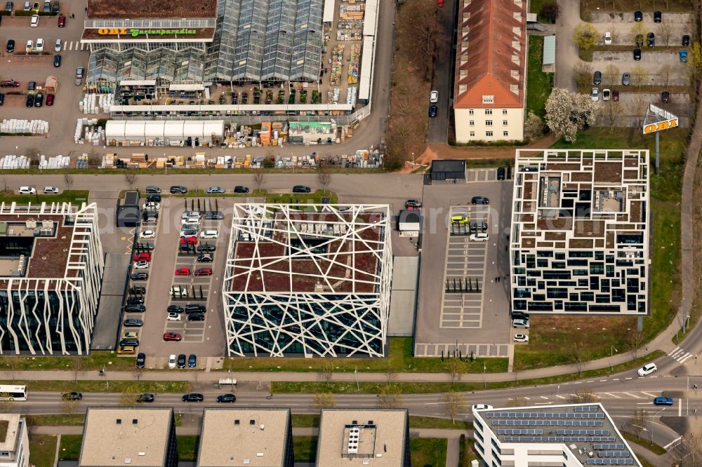 Aerial image Heilbronn - Industrial estate and company settlement Qbig Gewerbe and Innovations Park in Heilbronn in the state Baden-Wuerttemberg, Germany