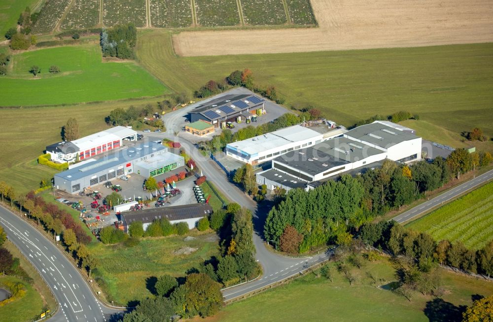 Aerial photograph Meschede - Industrial estate and company settlement in Remblinghausen in Meschede in the state North Rhine-Westphalia. With the company seat of the farm equipment dealer AGRAVIS technology Saltenbrock and Hanses sawmill technology GmbH & Co. KG