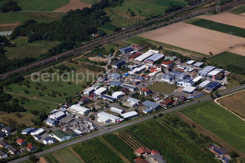 Aerial image Eimeldingen - Industrial estate and company settlement Reutacker in Eimeldingen in the state Baden-Wuerttemberg