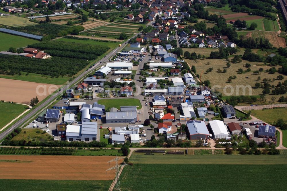 Eimeldingen from above - Industrial estate and company settlement Reutacker in Eimeldingen in the state Baden-Wurttemberg