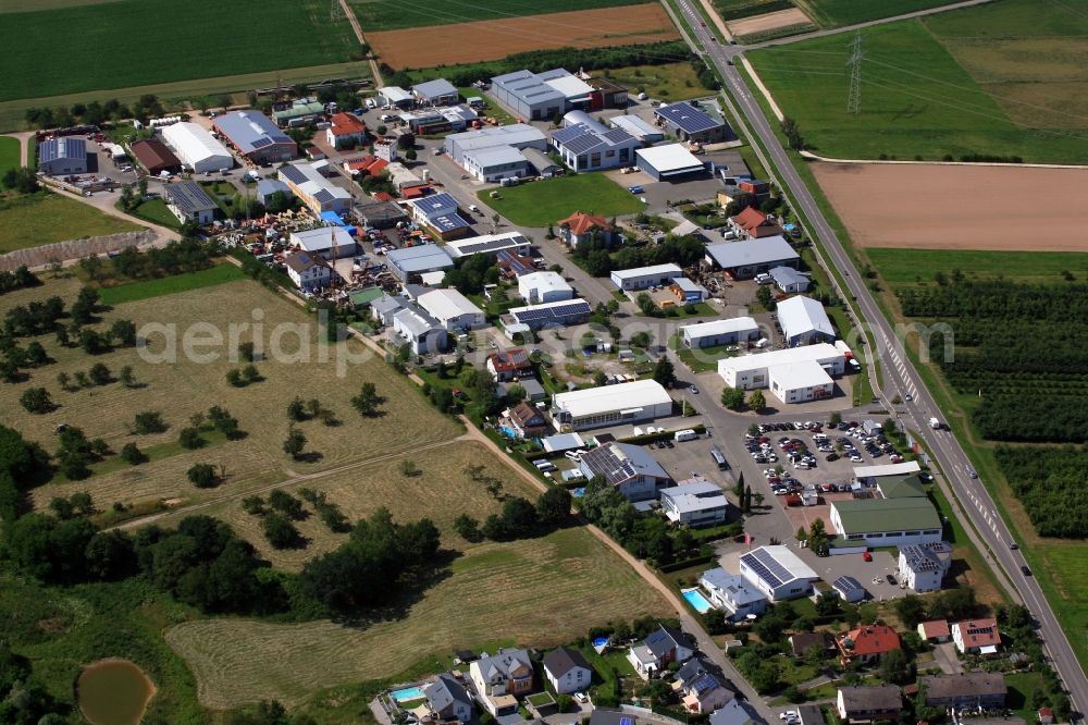 Eimeldingen from the bird's eye view: Industrial estate and company settlement Reutacker in Eimeldingen in the state Baden-Wurttemberg